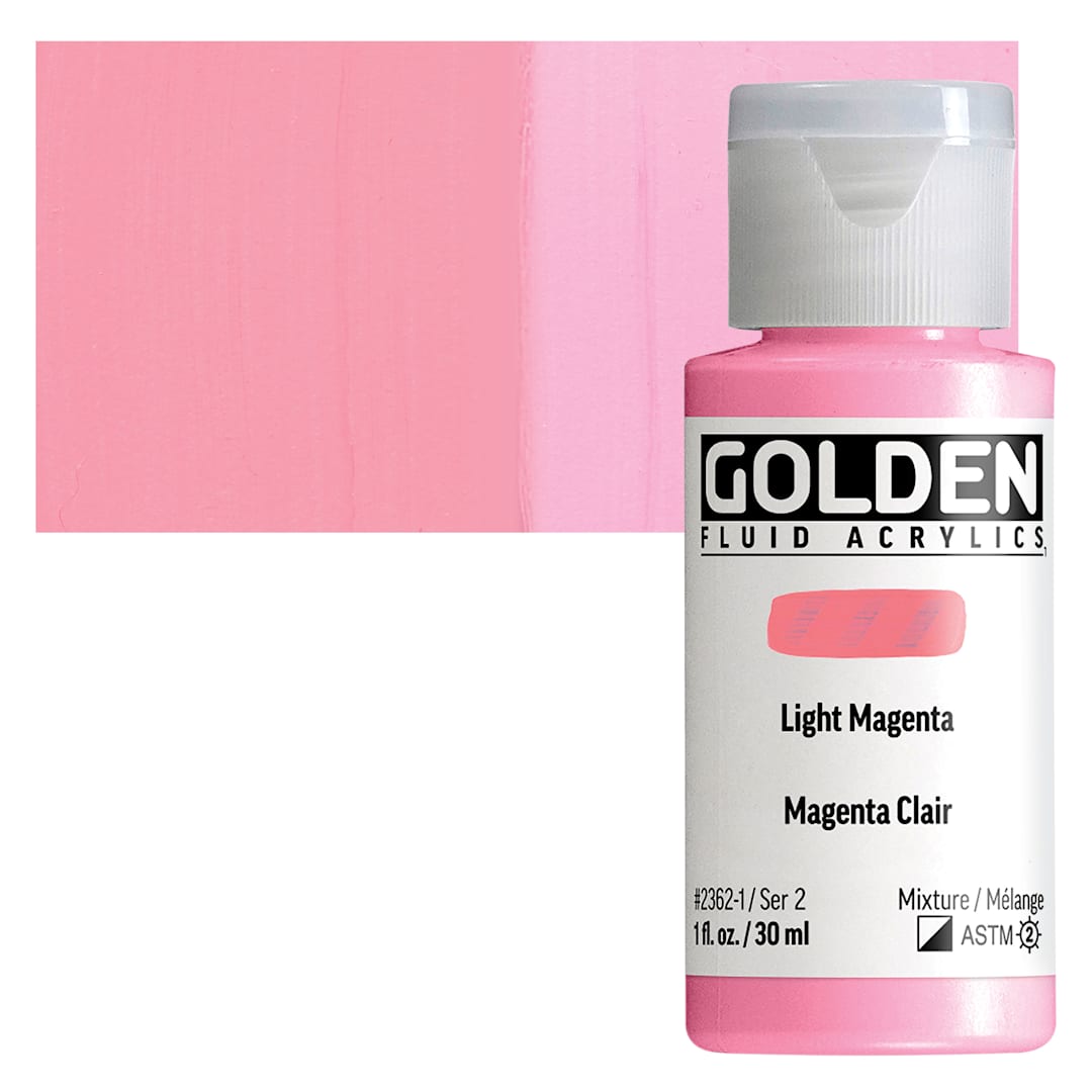 Open in modal - Golden Fluid Acrylic - Light Magenta, 1 oz bottle and swatch