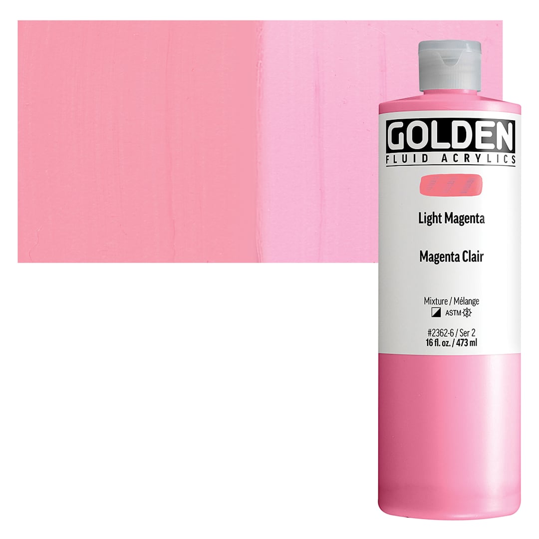Open in modal - Golden Fluid Acrylic - Light Magenta, 16 oz bottle and swatch