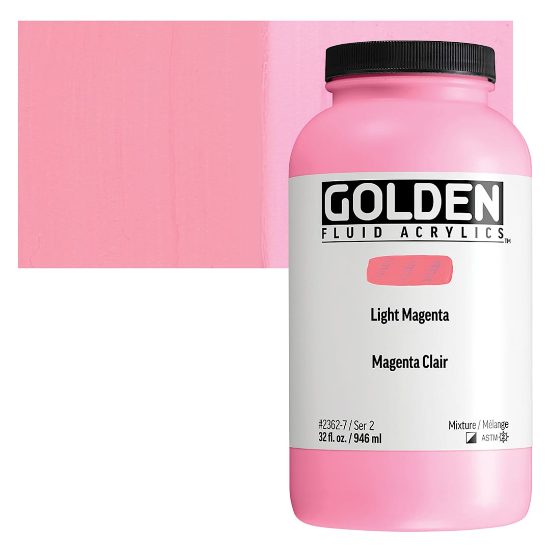 Open in modal - Golden Fluid Acrylic - Light Magenta, 32 oz bottle and swatch