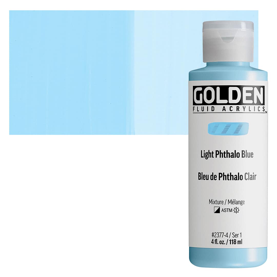 Open in modal - Golden Fluid Acrylic - Light Phthalo Blue, 4 oz bottle and swatch