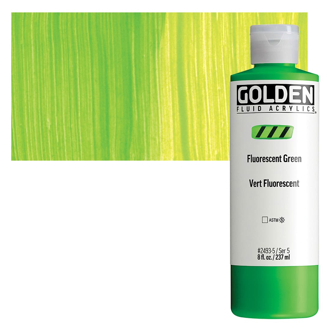 Open in modal - Golden Fluid Acrylic - Fluorescent Green, 8 oz Bottle and swatch