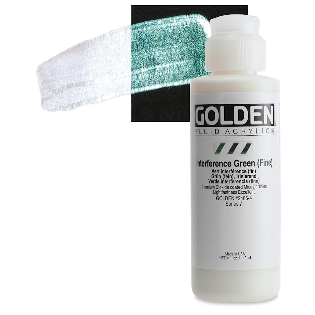 Open in modal - Golden Fluid Acrylic - Intereference Green (Fine), 4 oz bottle and swatch