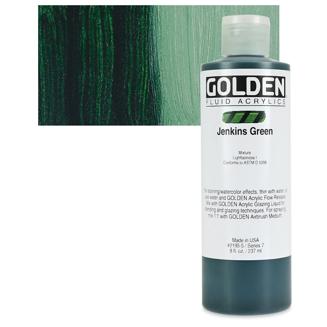Open in modal - Golden Fluid Acrylic - Jenkins Green, 8 oz bottle and swatch