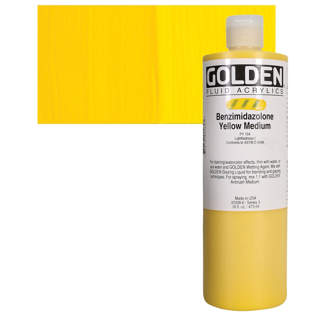 Open in modal - Golden Fluid Acrylic - Benzimidazolone Yellow Medium, 16 oz and swatch