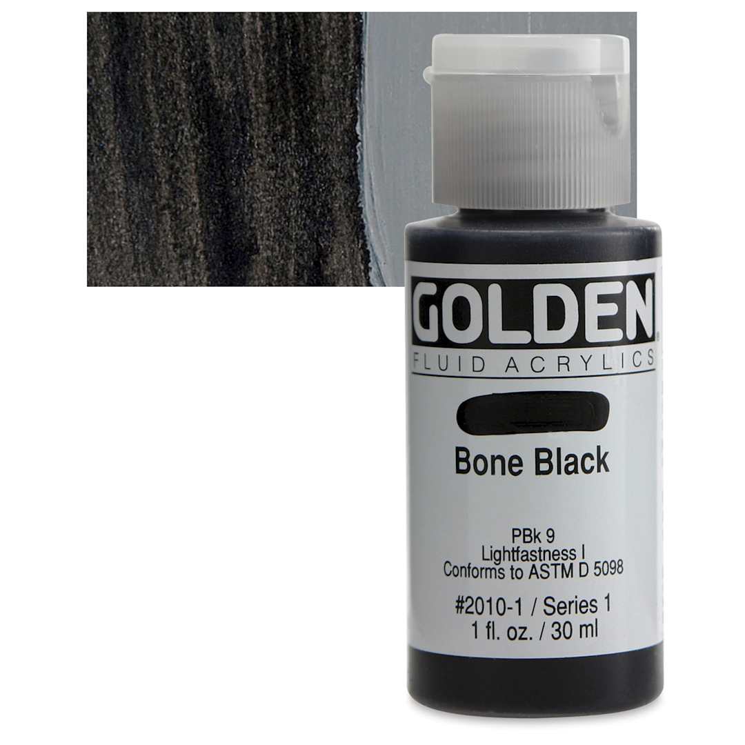 Open in modal - Golden Fluid Acrylic - Bone Black, 1 oz bottle and swatch