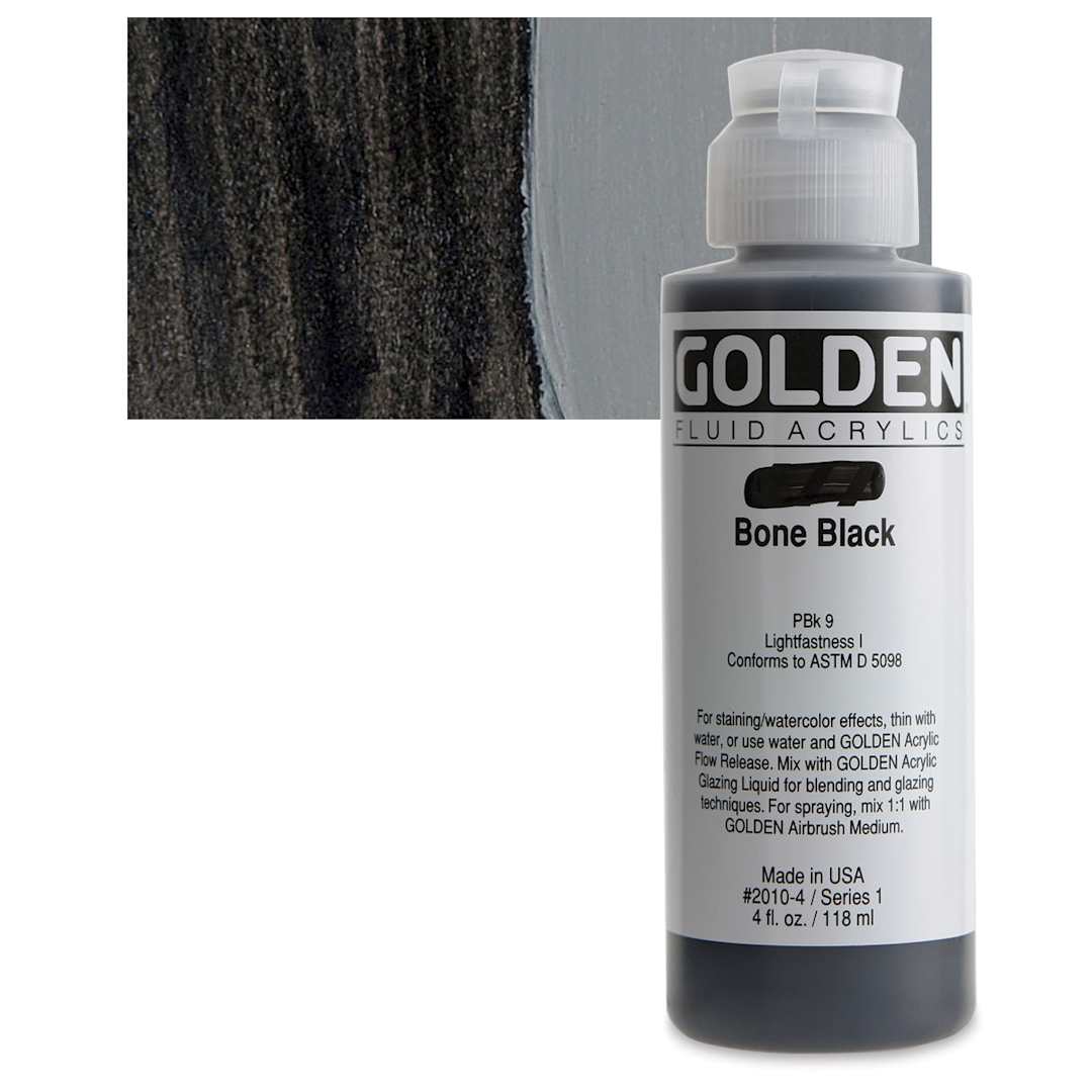 Open in modal - Golden Fluid Acrylic - Bone Black, 4 oz bottle and swatch