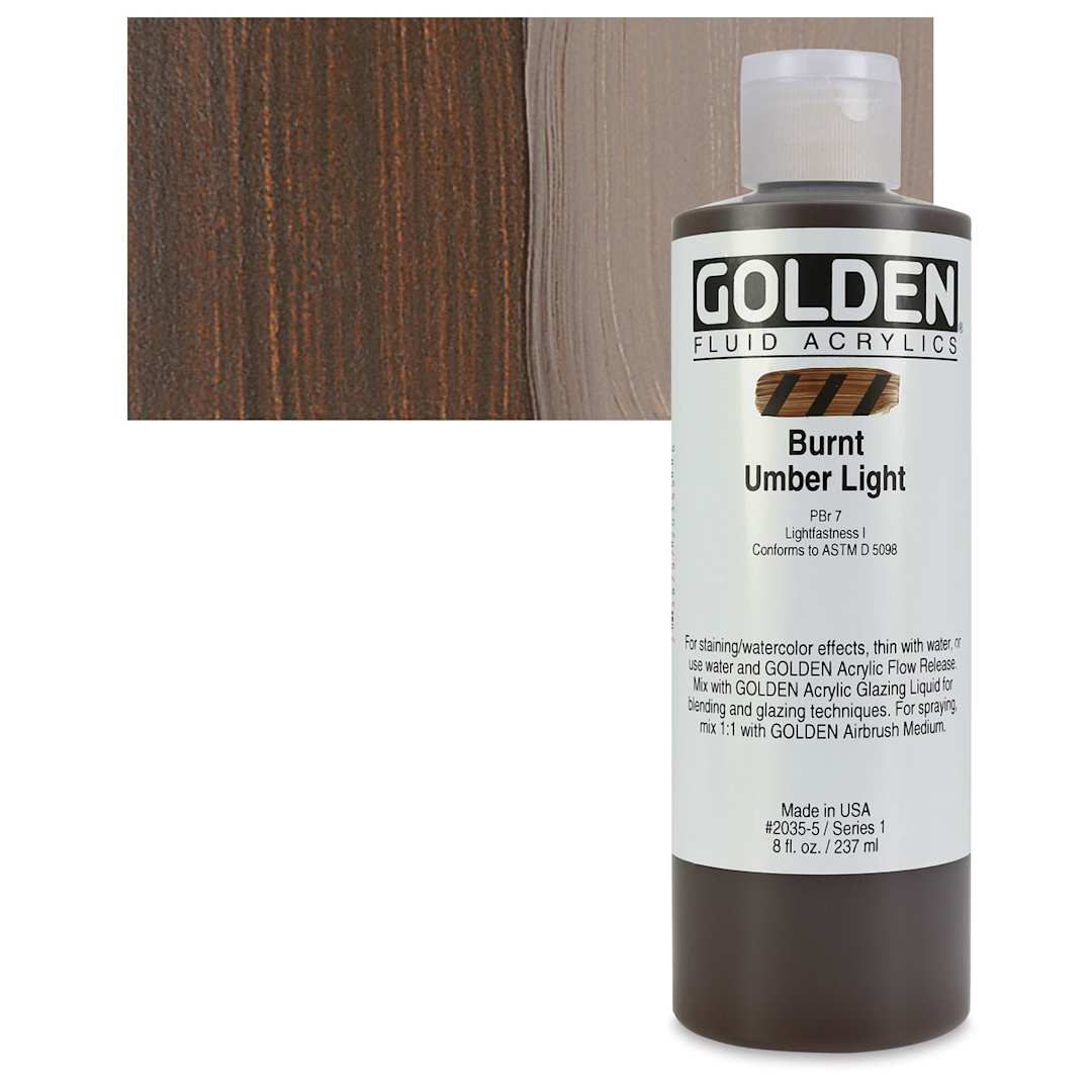 Open in modal - Golden Fluid Acrylic - Burnt Umber Light, 8 oz bottle and swatch