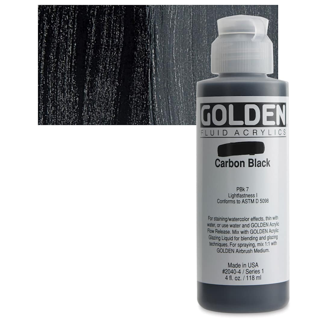 Open in modal - Golden Fluid Acrylic - Carbon Black, 4 oz bottle and swatch