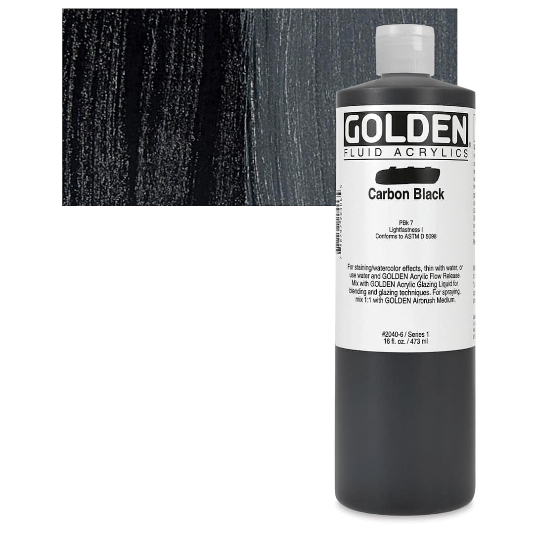 Open in modal - Golden Fluid Acrylic - Carbon Black, 16 oz bottle and swatch