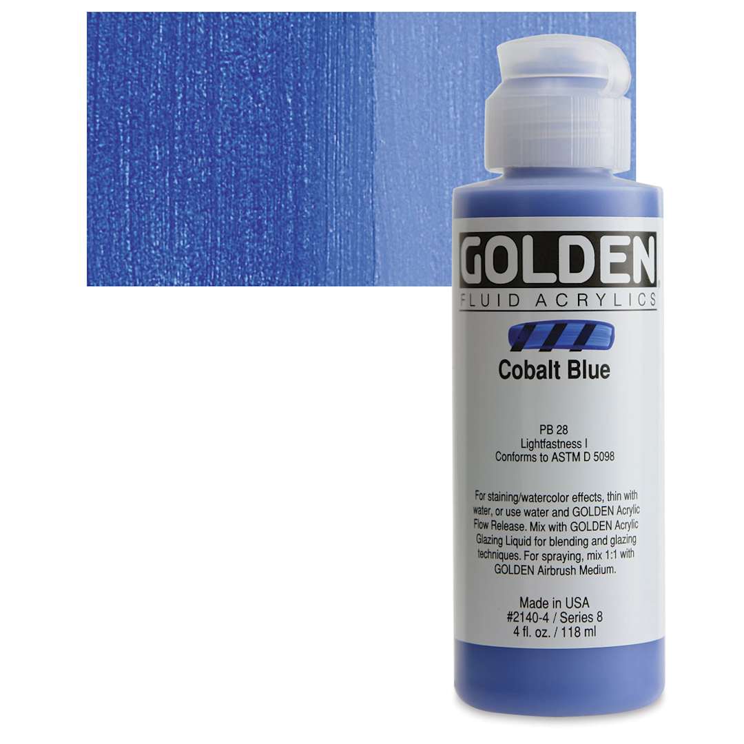 Open in modal - Golden Fluid Acrylic - Cobalt Blue, 4 oz bottle and swatch