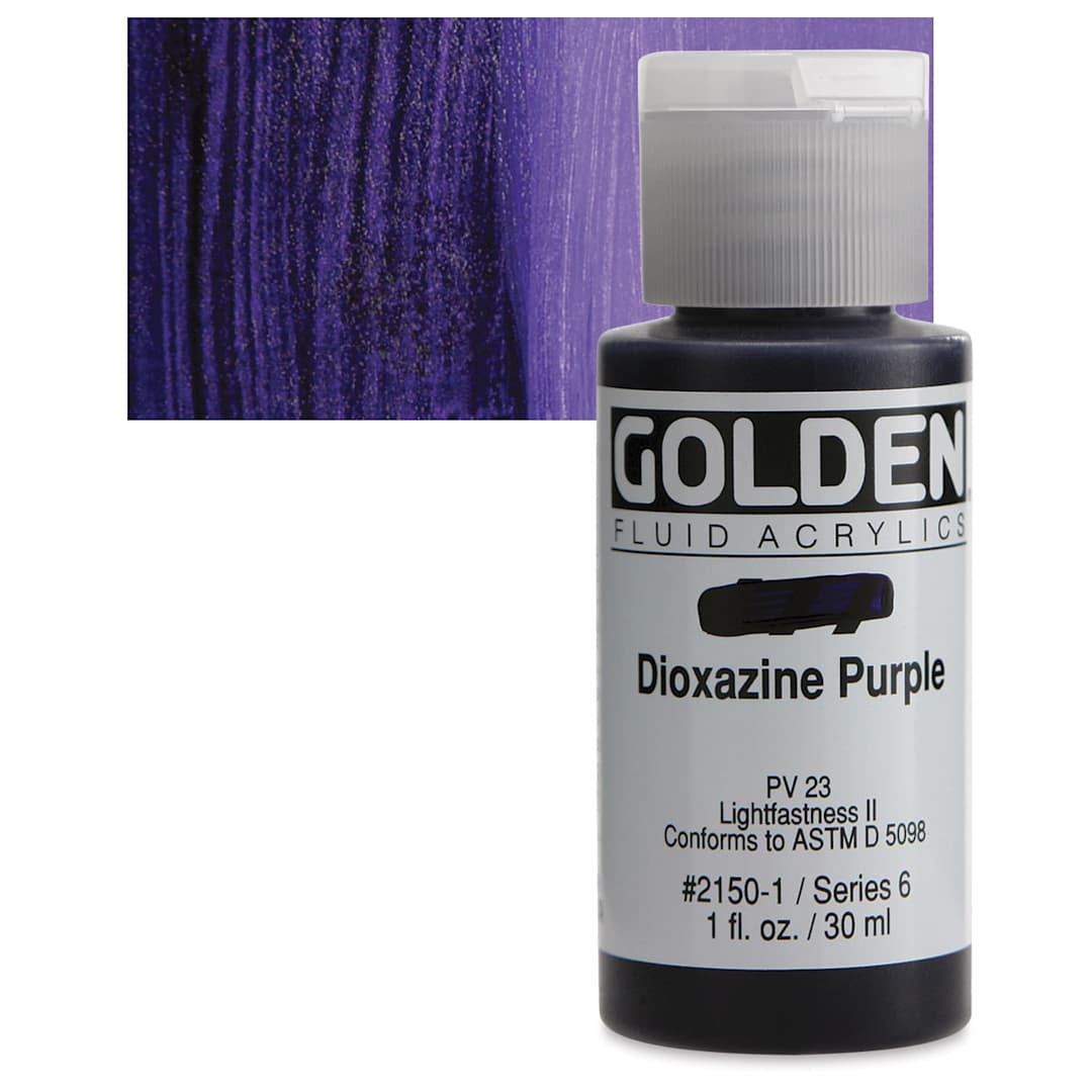 Open in modal - Golden Fluid Acrylic - Dioxazine Purple, 1 oz bottle and swatch