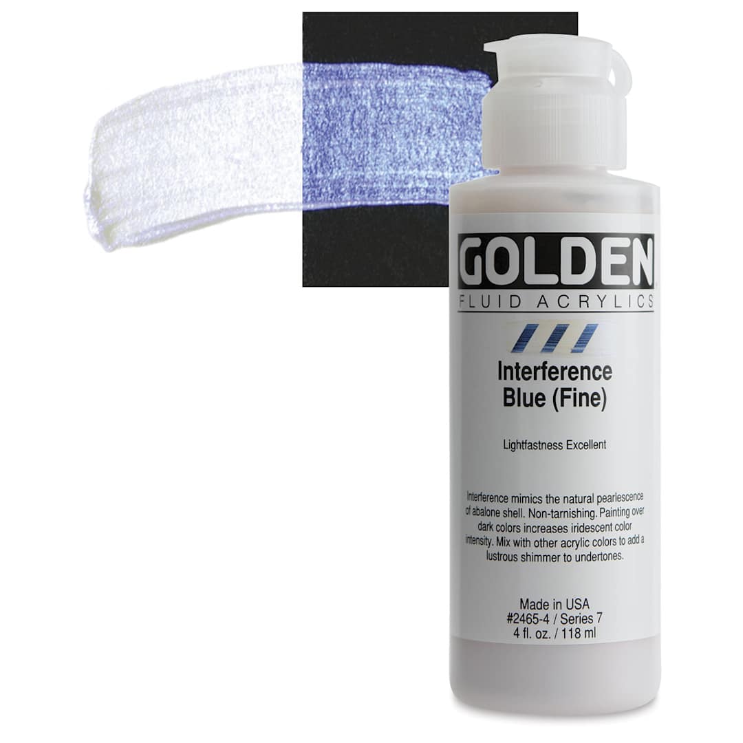 Open in modal - Golden Fluid Acrylic - Interference Blue (Fine), 4 oz bottle and swatch