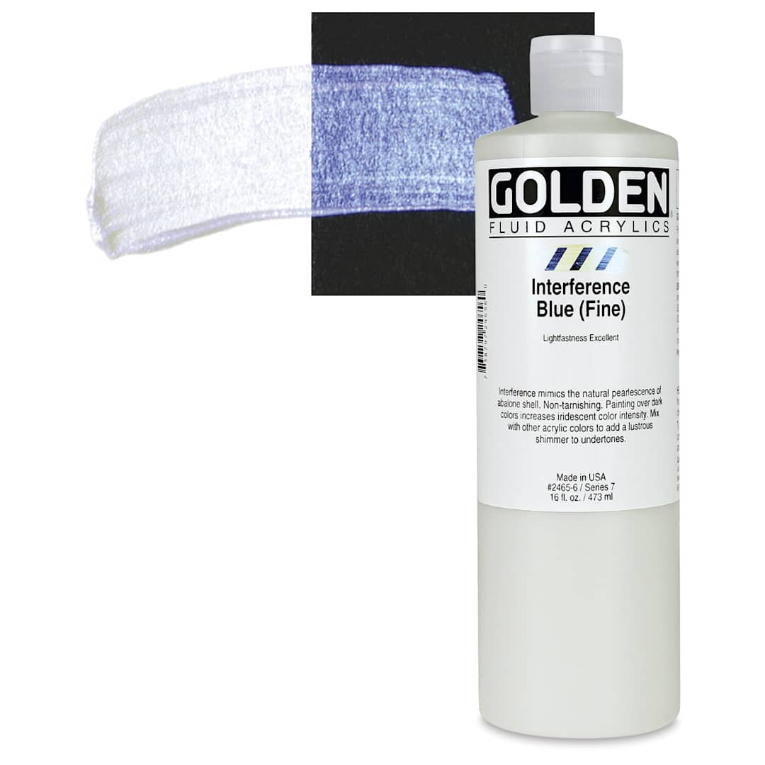 Open in modal - Golden Fluid Acrylic - Interference Blue (Fine), 16 oz bottle and swatch