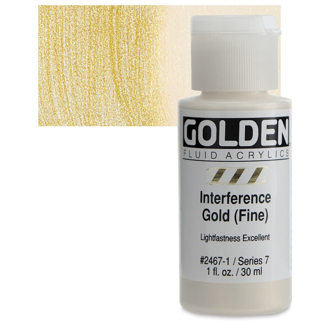 Open in modal - Golden Fluid Acrylic - Interference Gold (Fine), 1 oz bottle and swatch