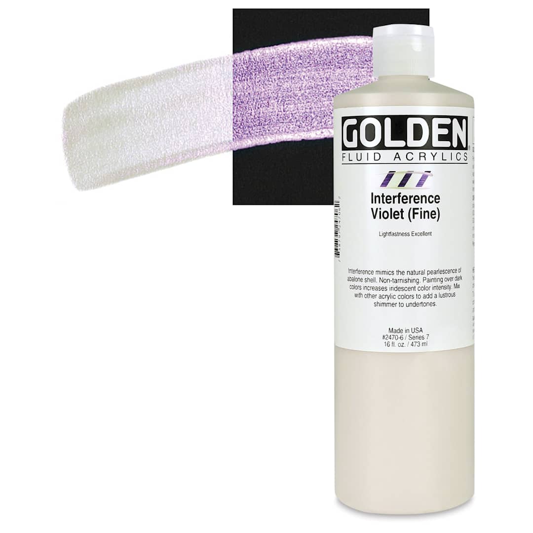 Open in modal - Golden Fluid Acrylic - Interference Violet (Fine), 16 oz bottle and swatch