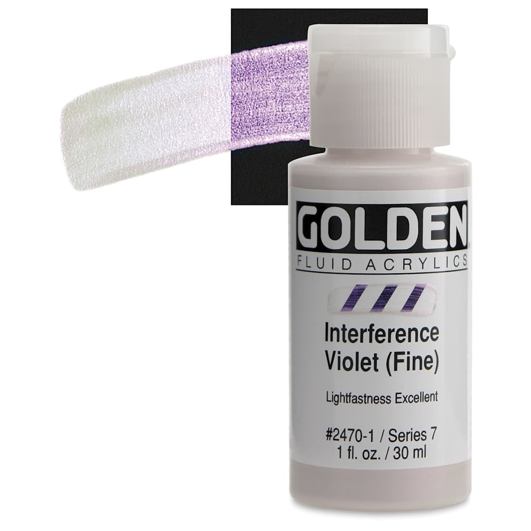 Open in modal - Golden Fluid Acrylic - Interference Violet (Fine), 1 oz bottle and swatch