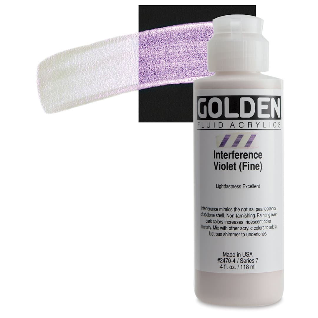 Open in modal - Golden Fluid Acrylic - Interference Violet (Fine), 4 oz bottle and swatch