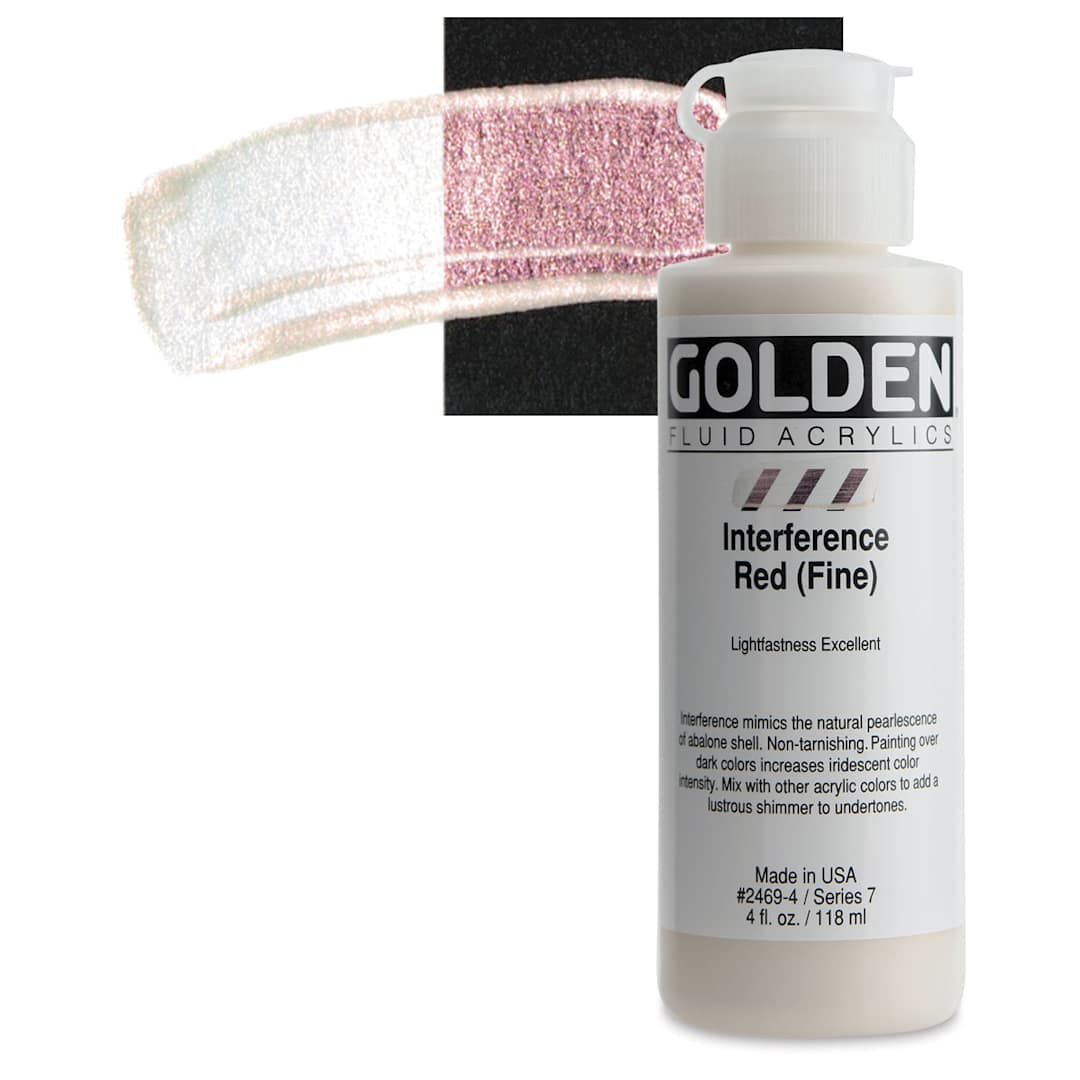 Open in modal - Golden Fluid Acrylic - Interference Red (Fine), 4 oz bottle and swatch