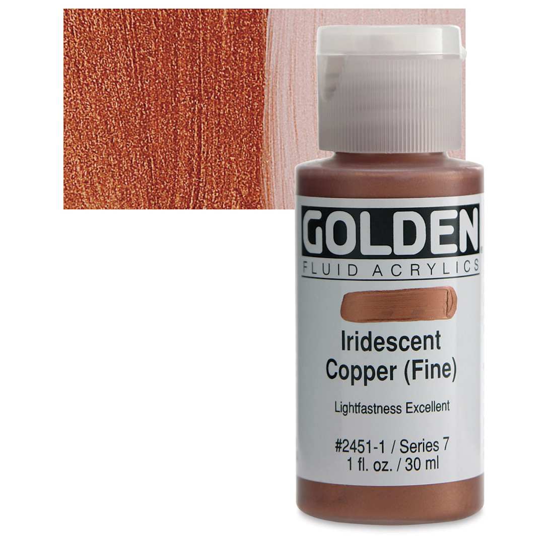 Open in modal - Golden Fluid Acrylic - Iridescent Copper (Fine), 1 oz  bottle and swatch