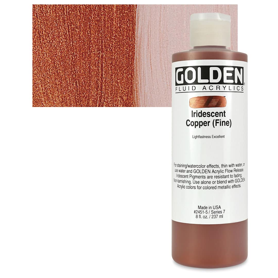 Open in modal - Golden Fluid Acrylic - Iridescent Copper (Fine), 8 oz  bottle and swatch