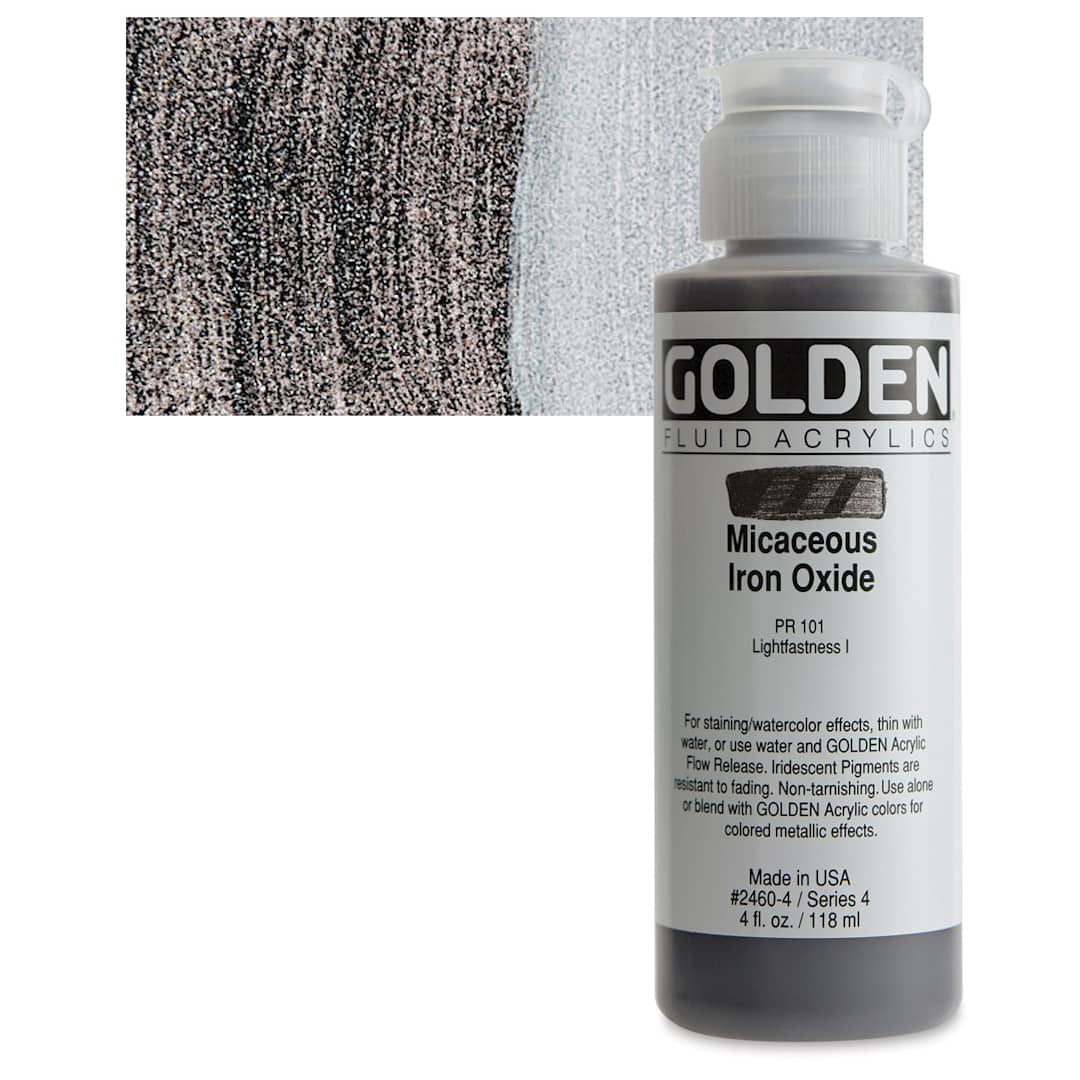 Open in modal - Golden Fluid Acrylic - Iridescent Micaceous Iron Oxide, 4 oz bottle and swatch