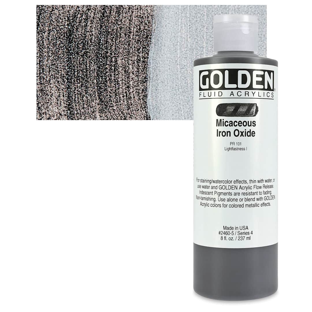 Open in modal - Golden Fluid Acrylic - Iridescent Micaceous Iron Oxide, 8 oz bottle and swatch