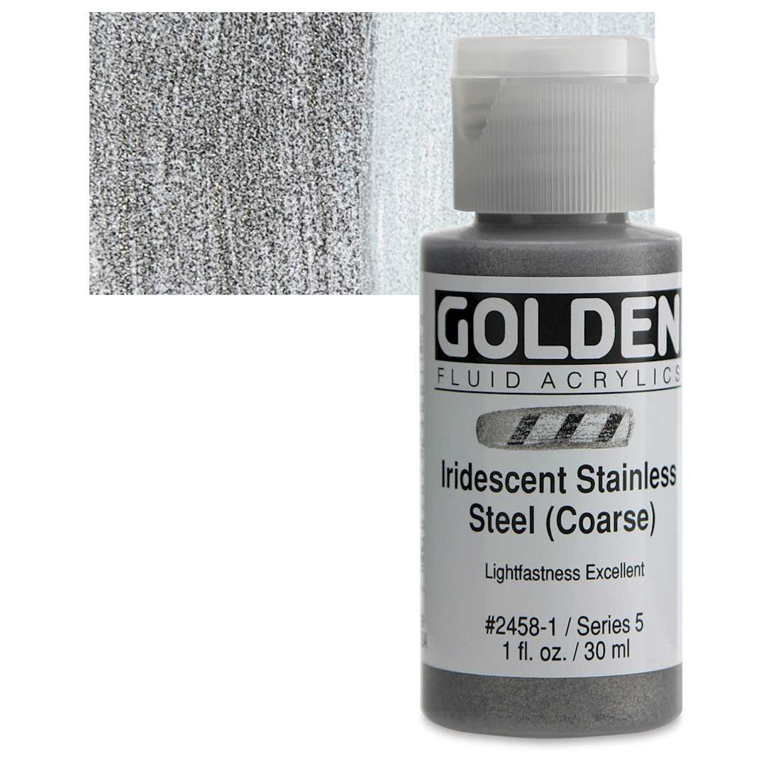 Open in modal - Golden Fluid Acrylic - Iridescent Stainless Steel, 1 oz bottle and swatch