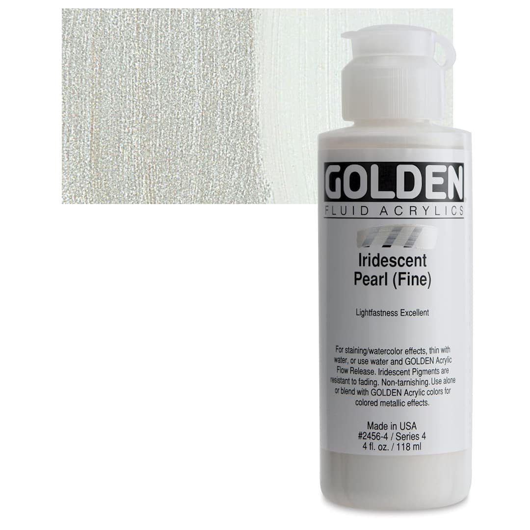 Open in modal - Golden Fluid Acrylic - Iridescent Pearl (Fine), 4 oz bottle and swatch