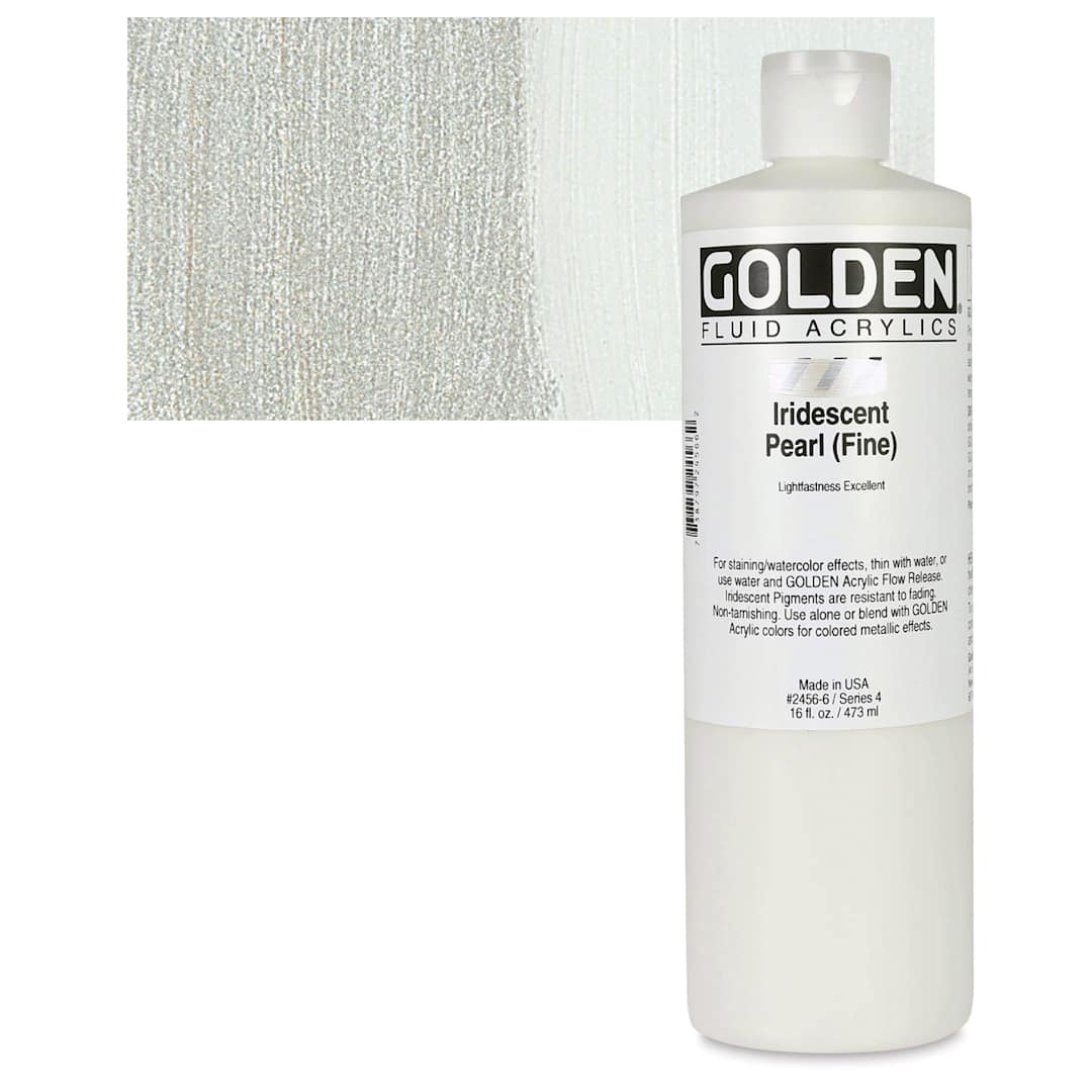 Open in modal - Golden Fluid Acrylic - Iridescent Pearl (Fine), 16 oz bottle and swatch