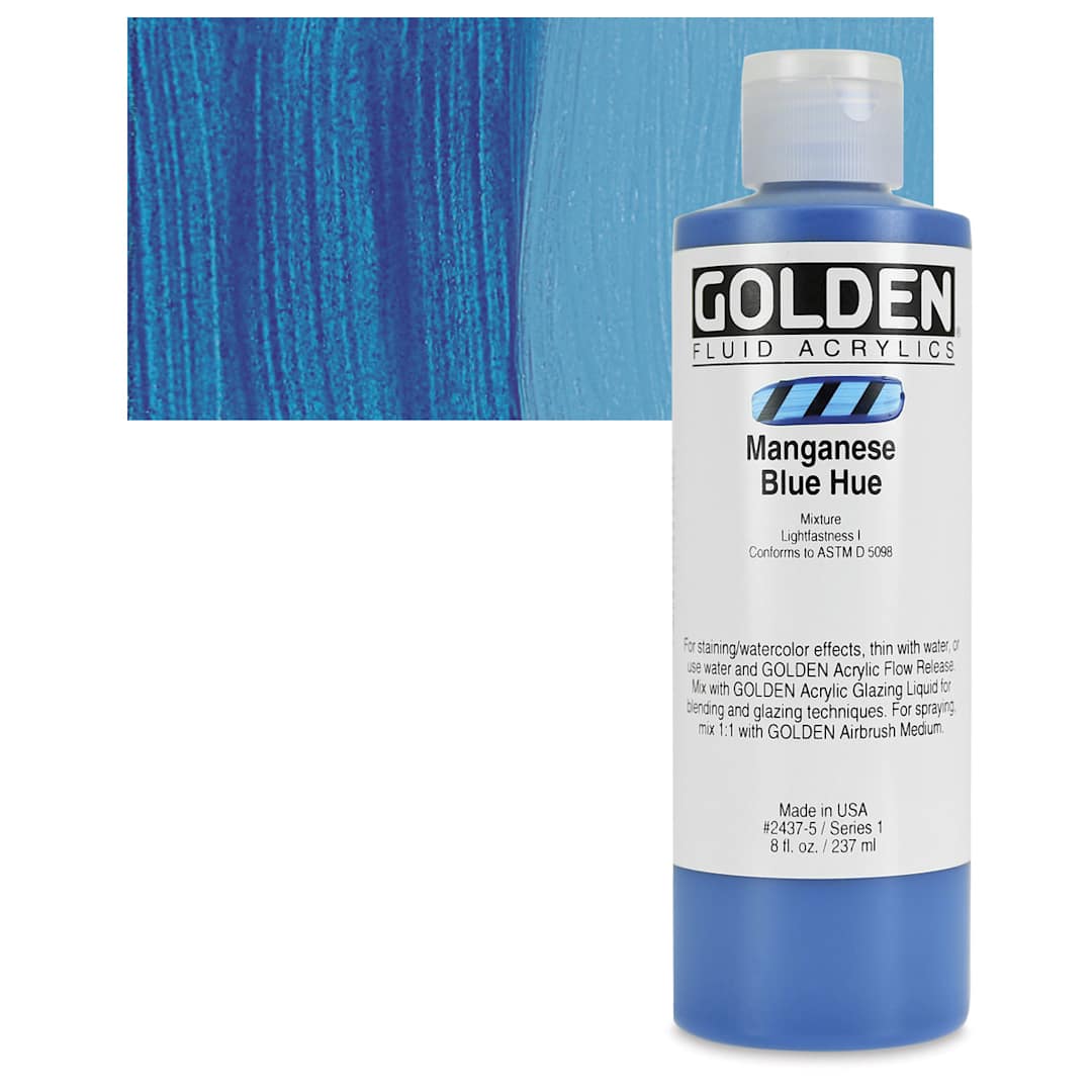 Open in modal - Golden Fluid Acrylic - Manganese Blue Historical Hue, 8 oz bottle and swatch