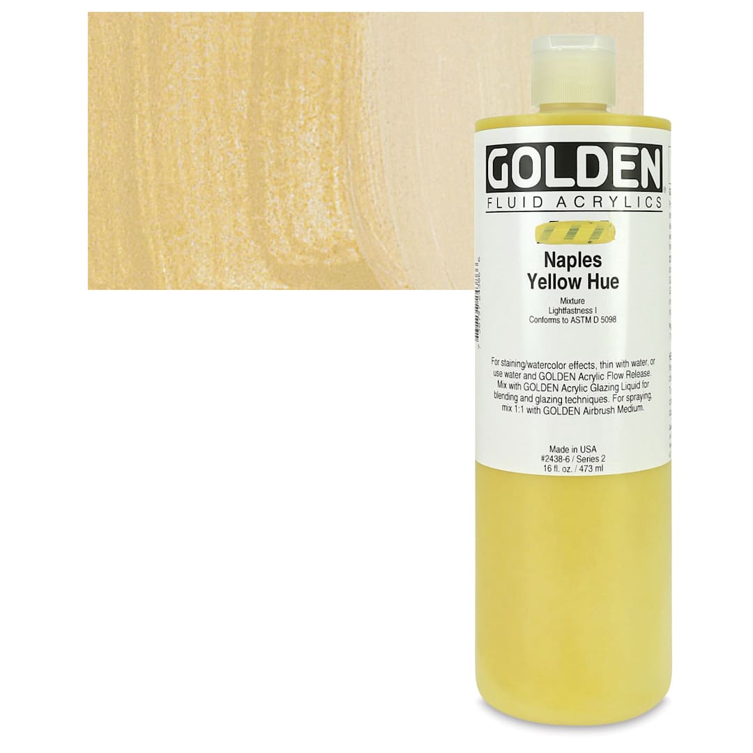 Open in modal - Golden Fluid Acrylic - Naples Yellow Historical Hue, 16 oz bottle and swatch