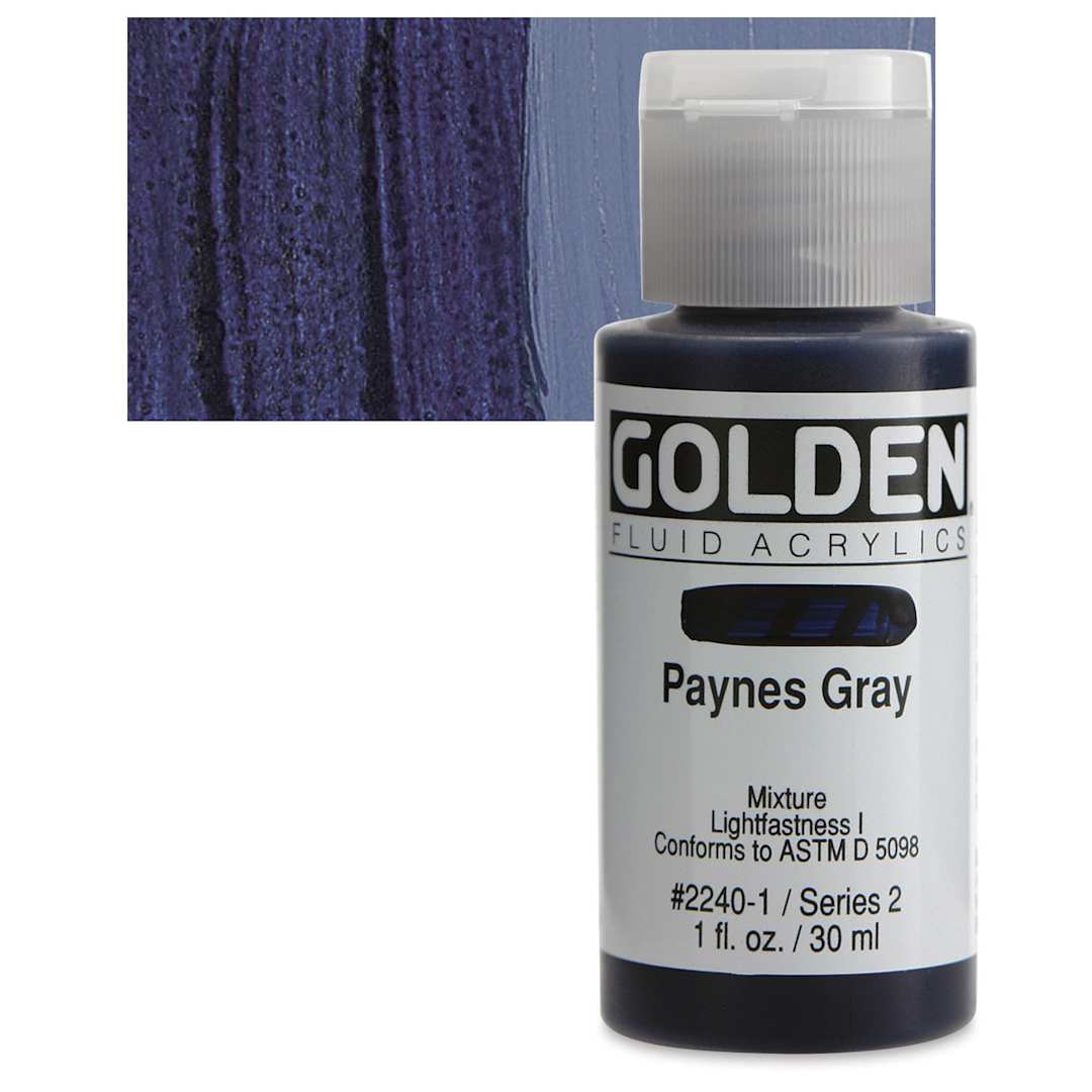Open in modal - Golden Fluid Acrylic - Payne's Gray, 1 oz bottle and swatch