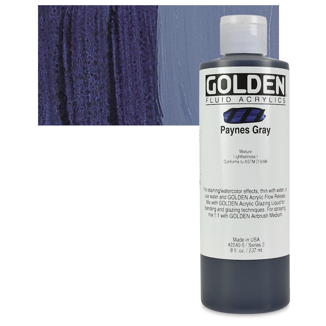 Open in modal - Golden Fluid Acrylic - Payne's Gray, 8 oz bottle and swatch