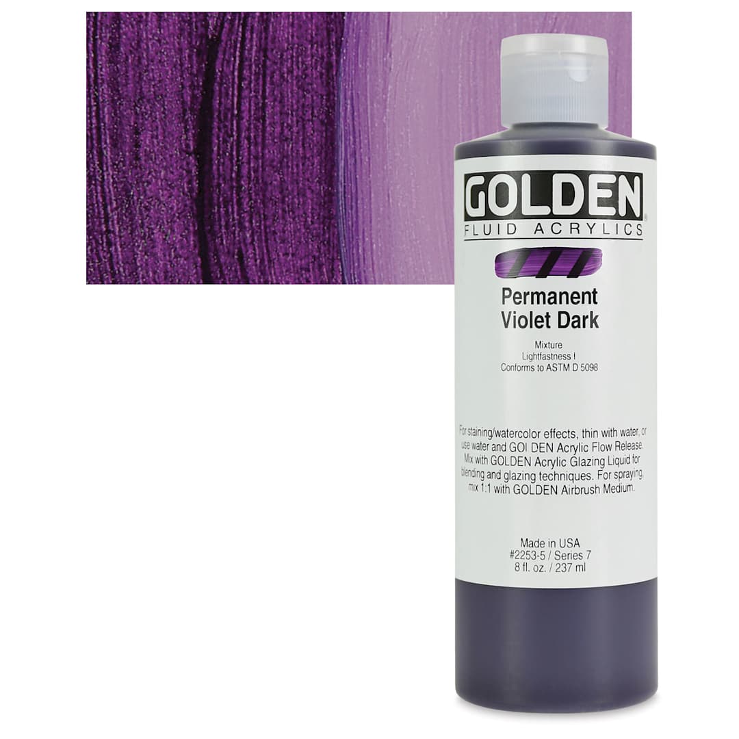 Open in modal - Golden Fluid Acrylic - Permanent Violet Dark, 8 oz bottle and swatch