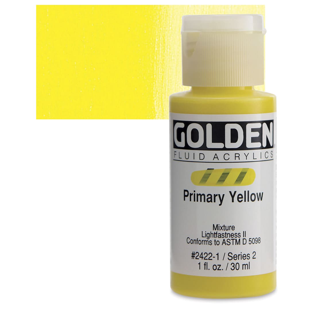 Open in modal - Golden Fluid Acrylic - Primary Yellow, 1 oz bottle and swatch