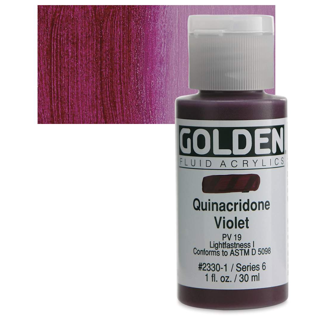 Open in modal - Golden Fluid Acrylic - Quinacridone Violet, 1 oz bottle and swatch