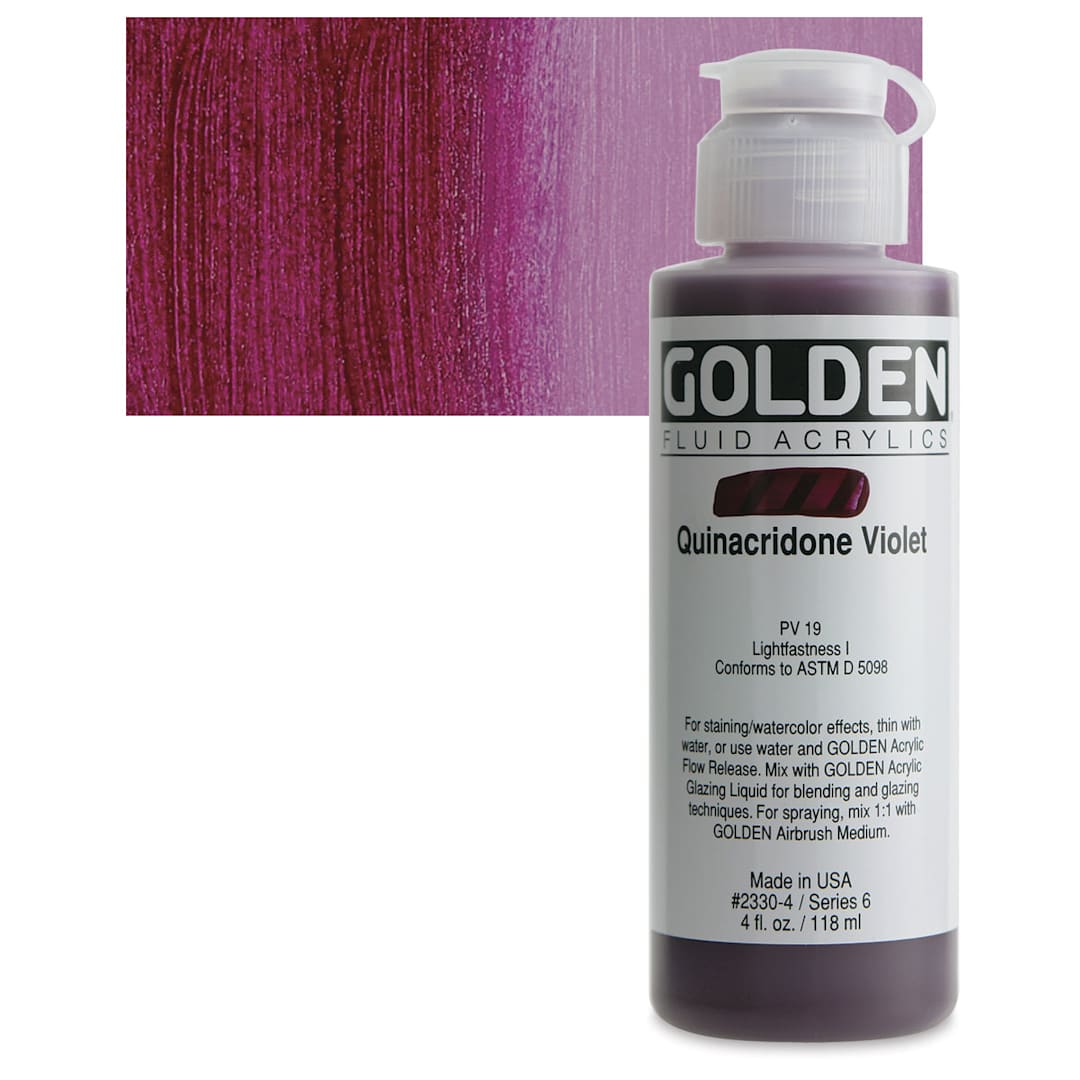 Open in modal - Golden Fluid Acrylic - Quinacridone Violet, 4 oz bottle and swatch
