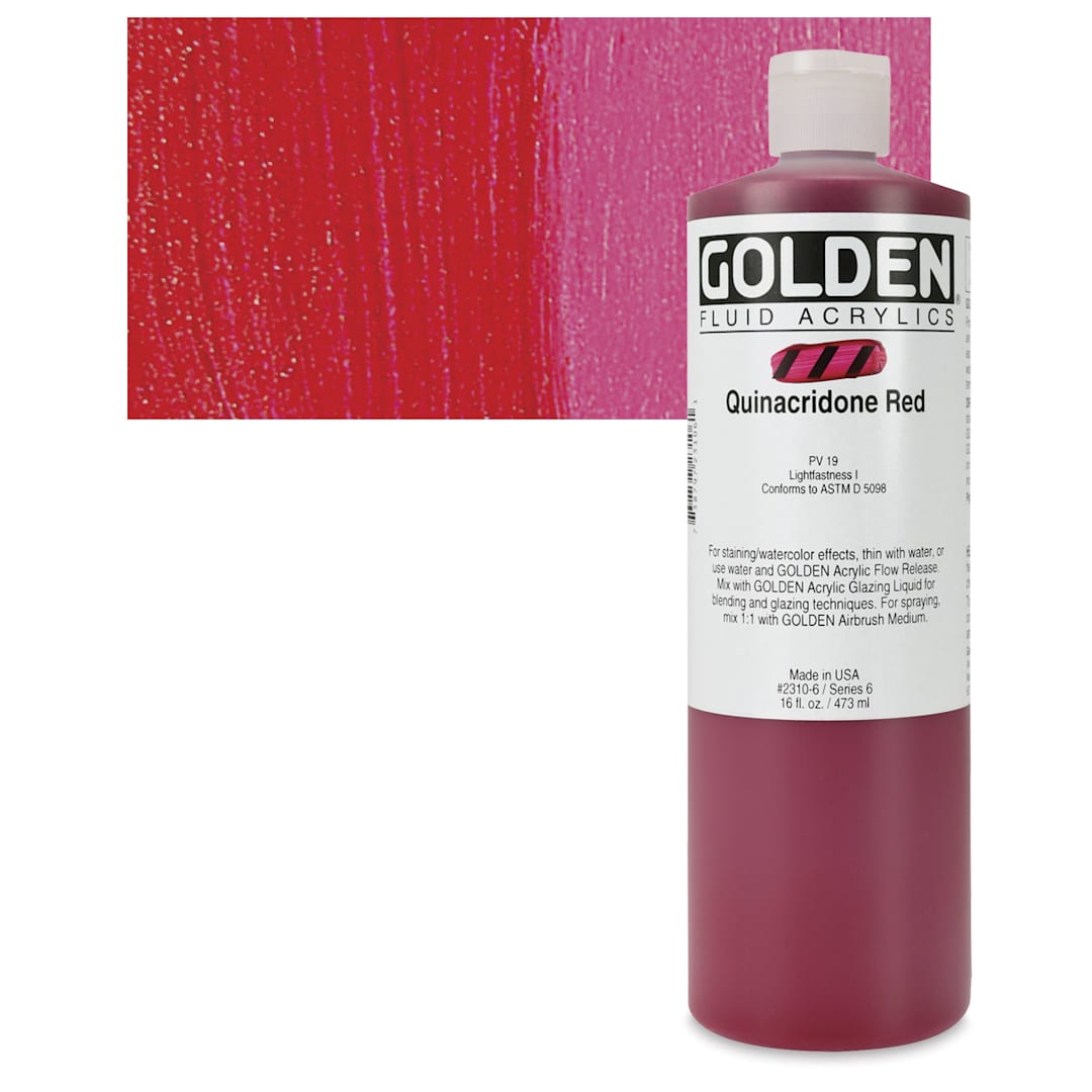 Open in modal - Golden Fluid Acrylic - Quinacridone Red, 16 oz bottle and swatch