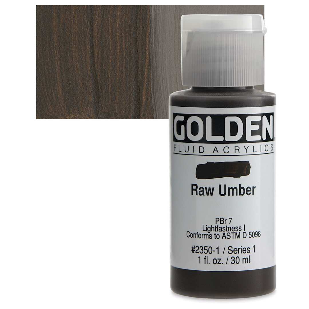 Open in modal - Golden Fluid Acrylic - Raw Umber, 1 oz bottle and swatch