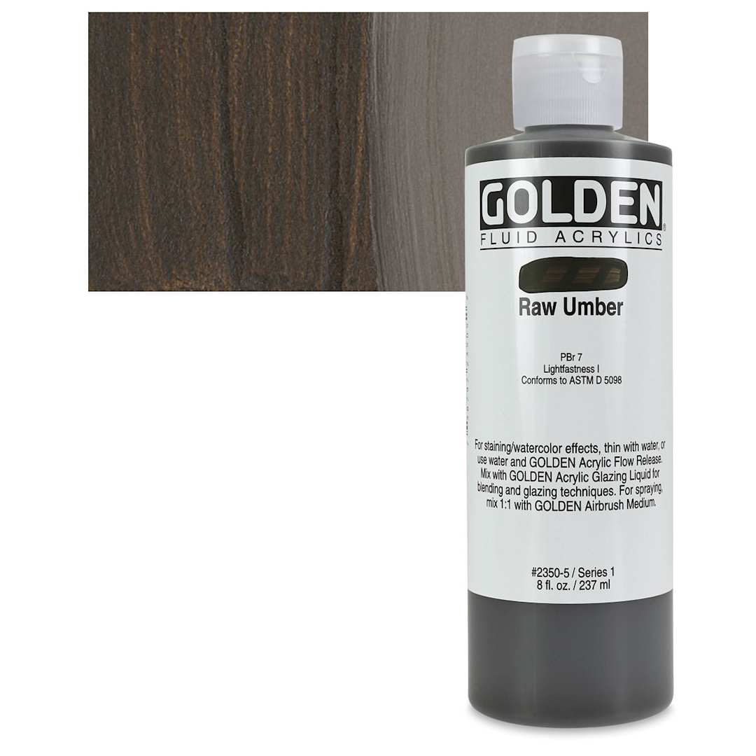 Open in modal - Golden Fluid Acrylic - Raw Umber, 8 oz bottle and swatch