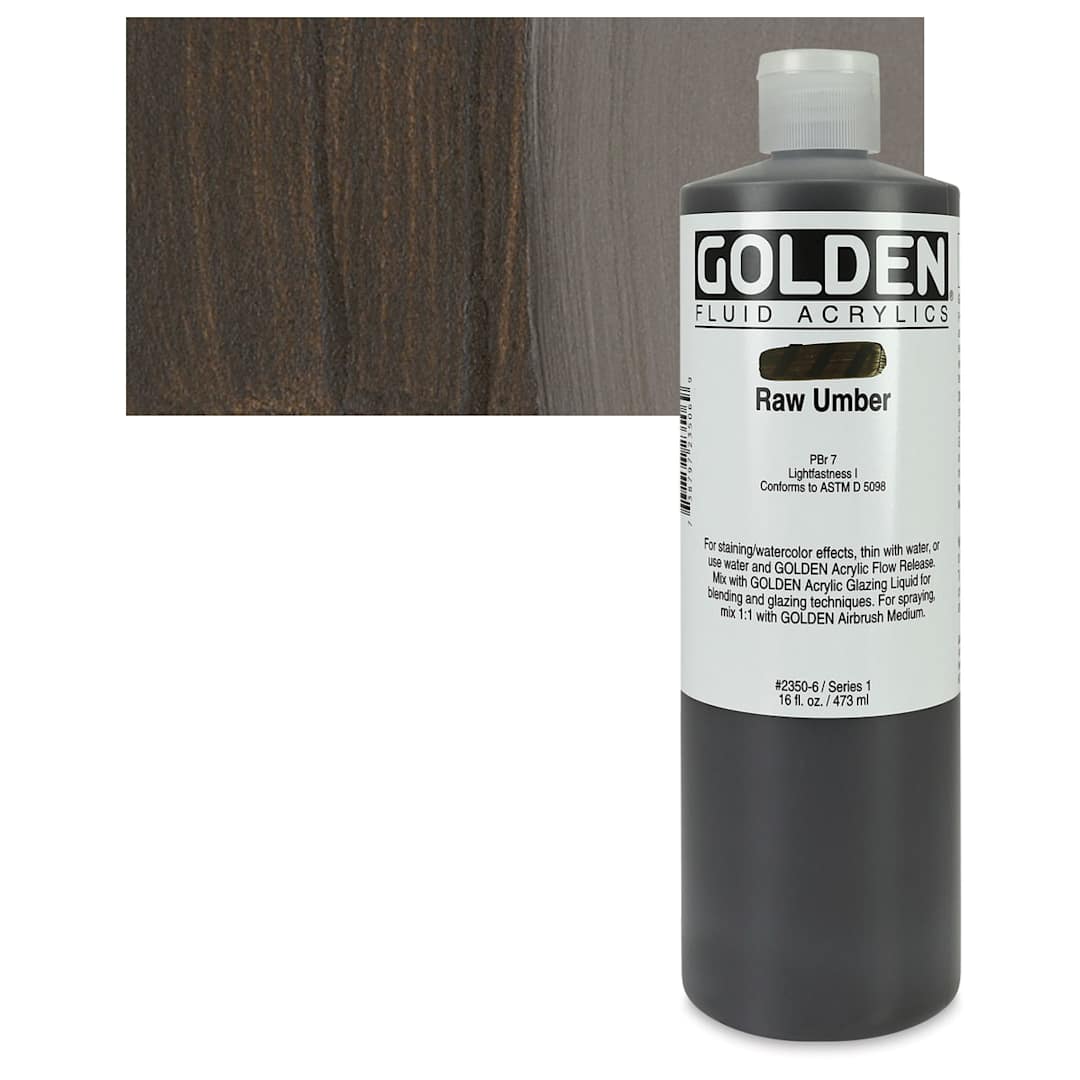 Open in modal - Golden Fluid Acrylic - Raw Umber, 16 oz bottle and swatch