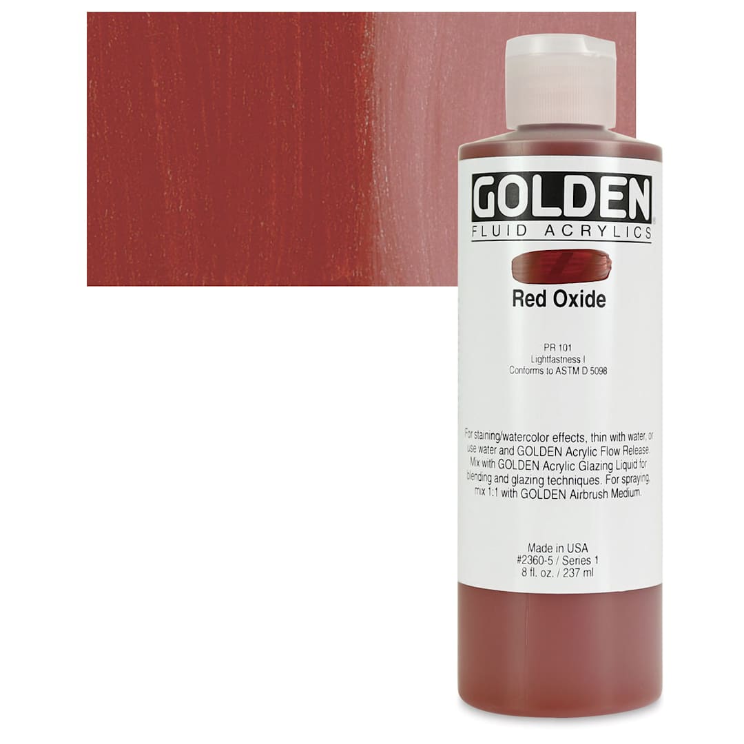 Open in modal - Golden Fluid Acrylic - Red Oxide, 8 oz bottle and swatch