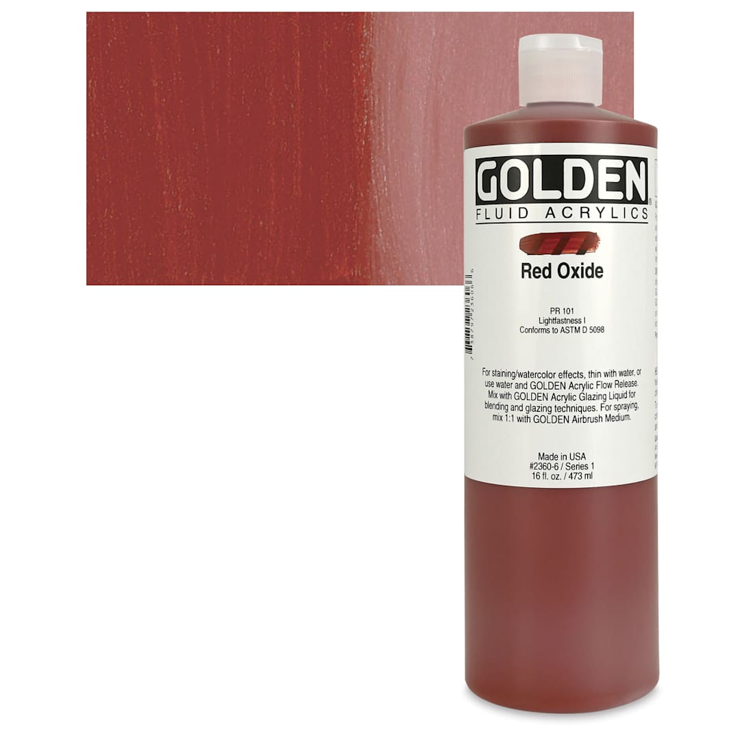 Open in modal - Golden Fluid Acrylic - Red Oxide, 16 oz bottle and swatch