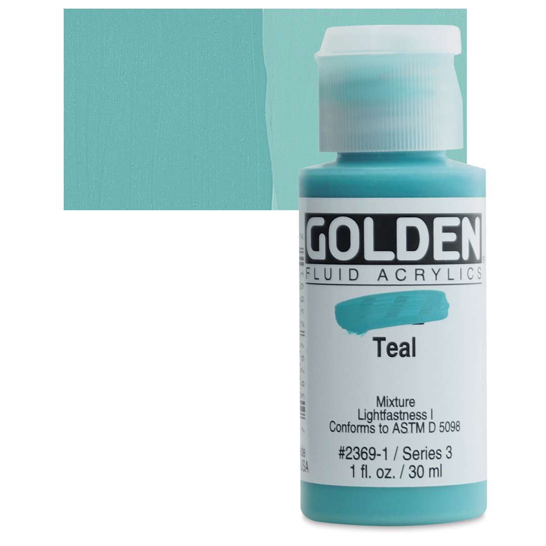 Open in modal - Golden Fluid Acrylic - Teal, 1 oz bottle and swatch
