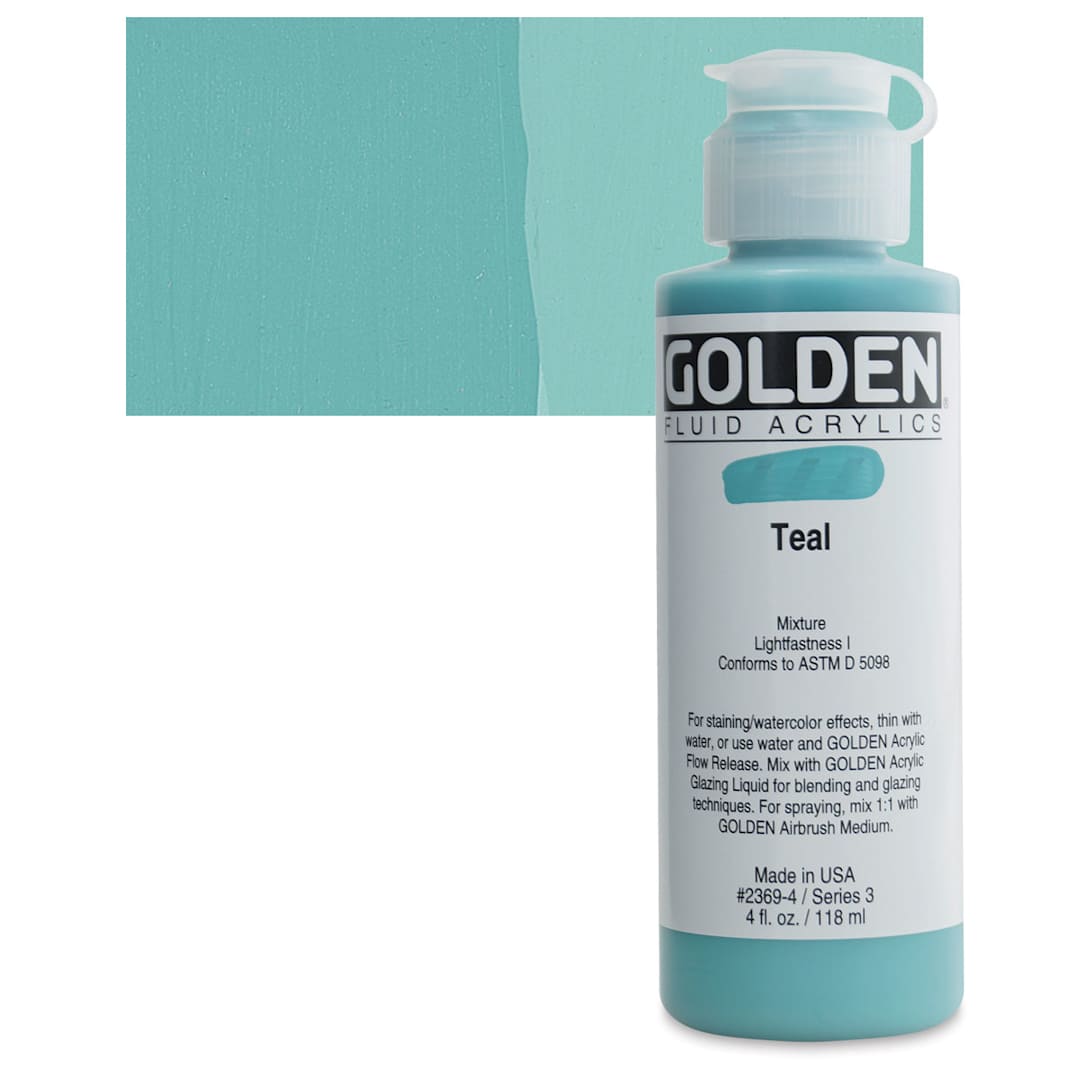 Open in modal - Golden Fluid Acrylic - Teal, 4 oz bottle and swatch