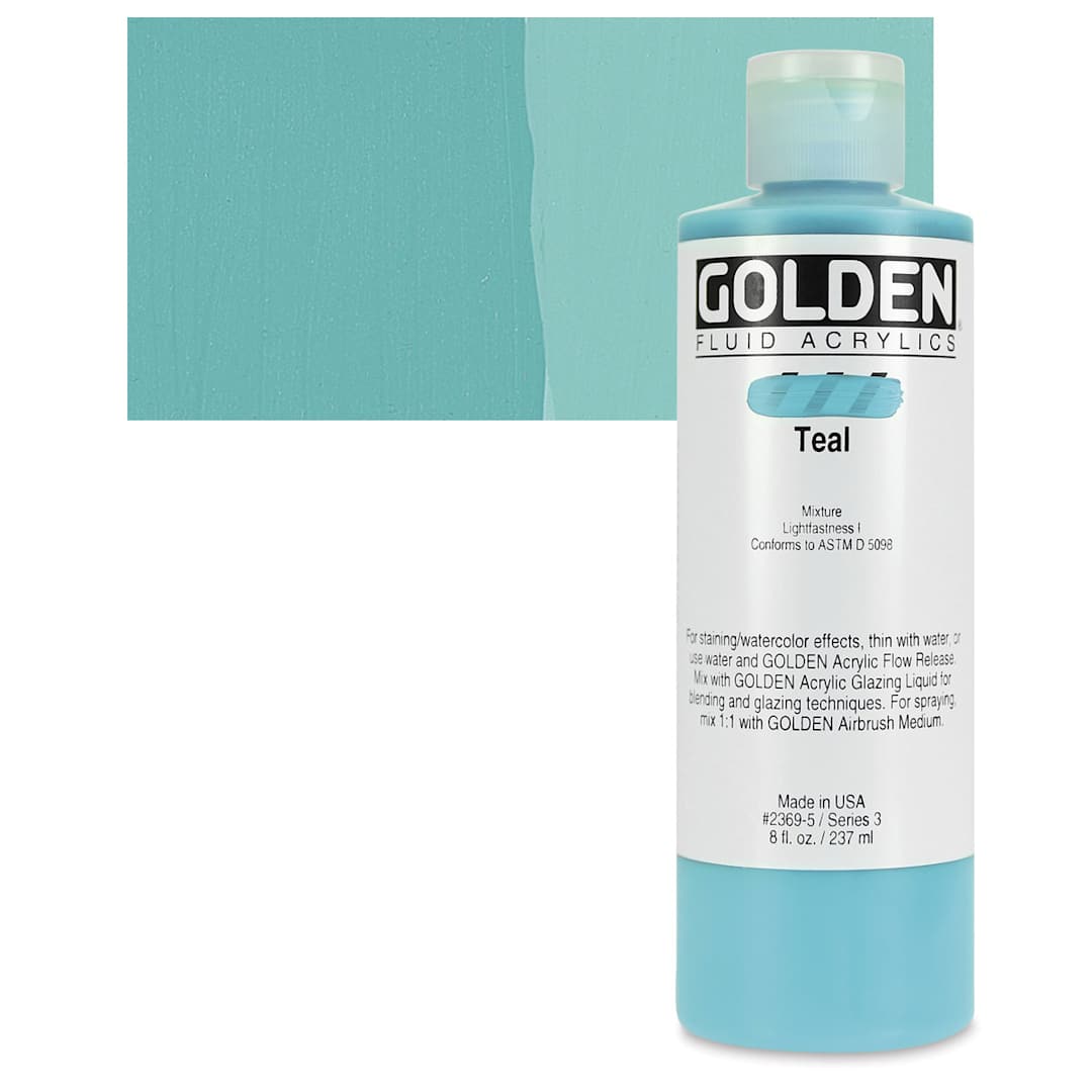 Open in modal - Golden Fluid Acrylic - Teal, 8 oz bottle and swatch