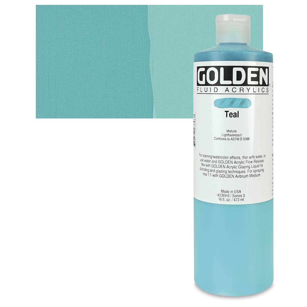 Open in modal - Golden Fluid Acrylic - Teal, 16 oz bottle and swatch