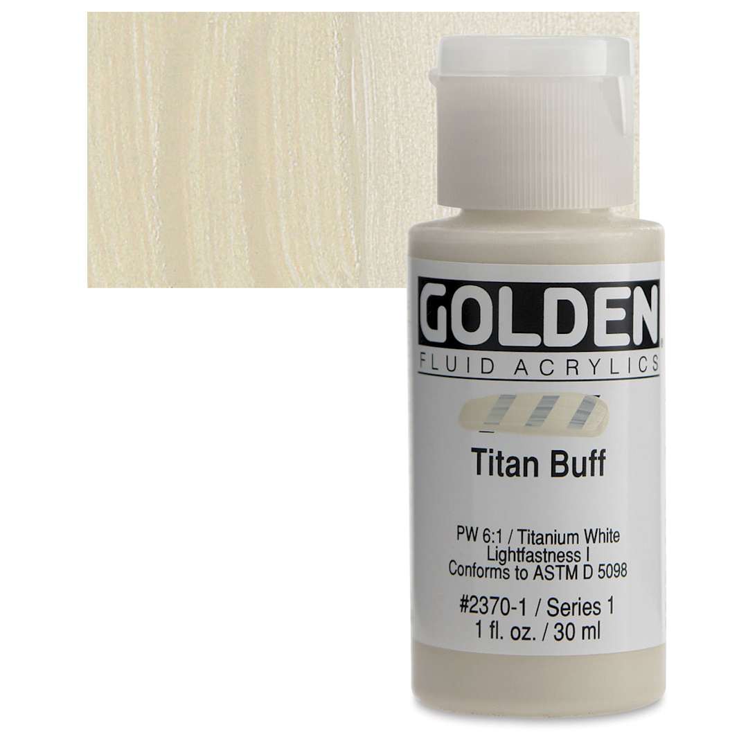 Open in modal - Golden Fluid Acrylics - Titan Buff, 1 oz bottle and swatch