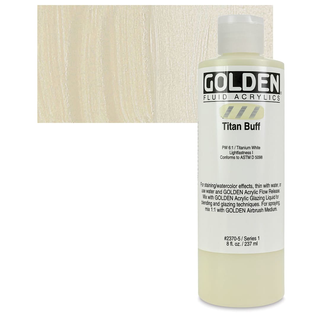 Open in modal - Golden Fluid Acrylic - Titanium Buff, 8 oz bottle and swatch