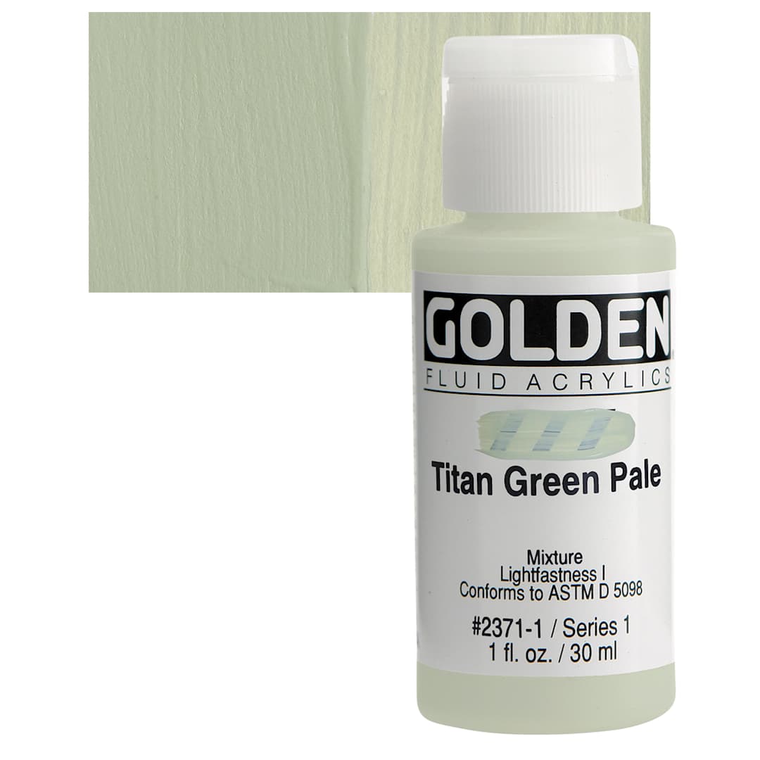 Open in modal - Golden Fluid Acrylic - Titan Green Pale, 1 oz bottle and swatch